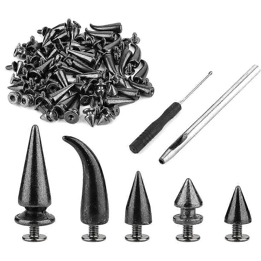 50 Sets Mixed Shape Cone Spikes Studs Rivet Kit For Punk Style Clothing Accessories Diy Craft Decor