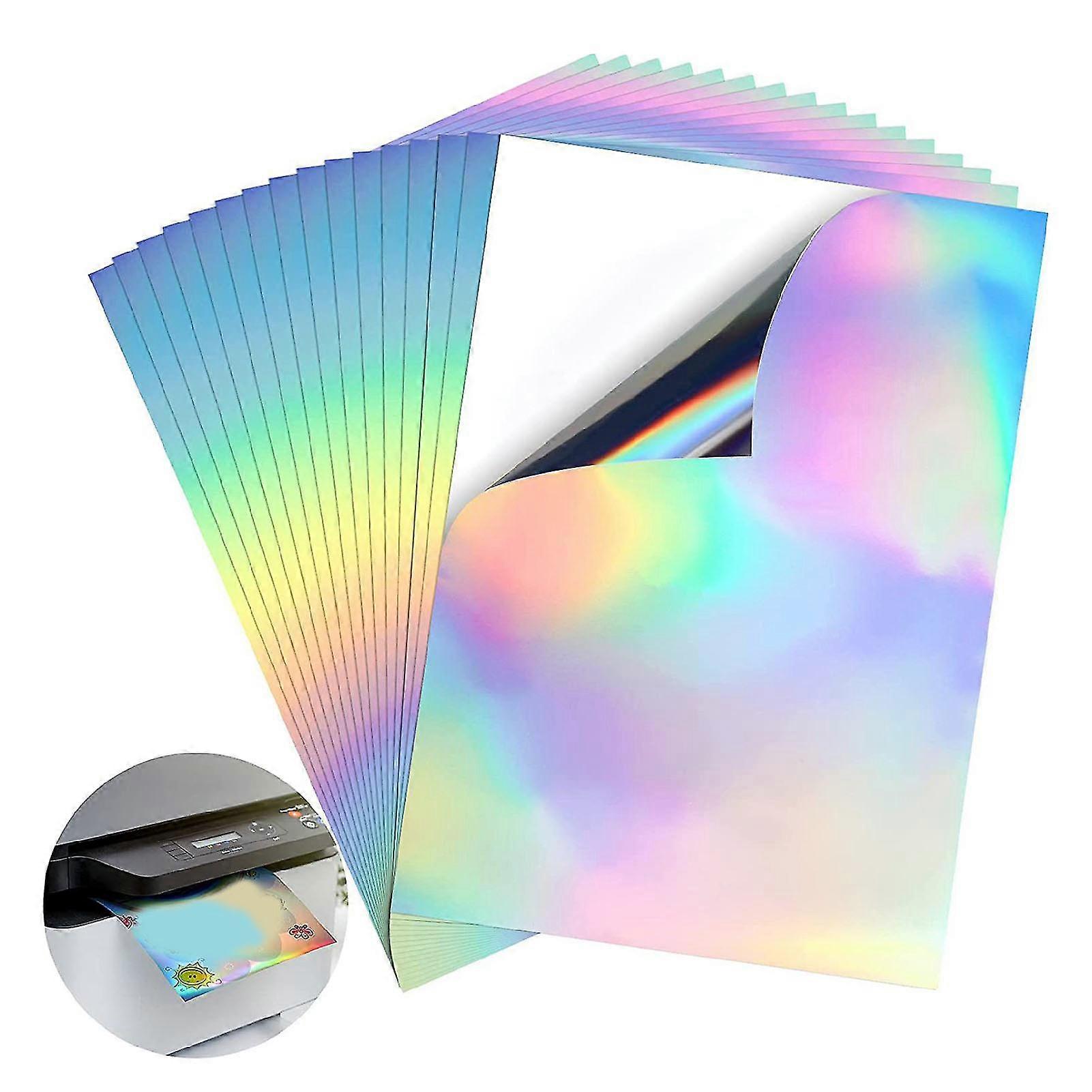 22 Sheets A4 Printable Holographic Sticker Paper Waterproof Inkjet Laser Printer Holographic Stick Adhesive Paper