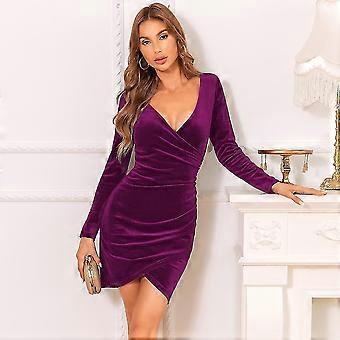 blue dress for baby girl GUBERRY Womens Wrap V Neck Long Sleeve Velvet Bodycon Ruched Cocktail