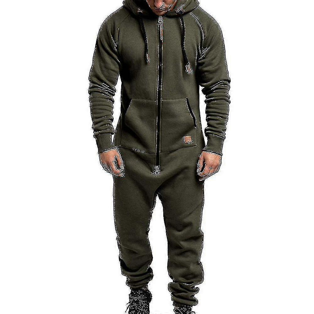 Men Sie All In Hoodie Zip Jumpsuit Casual Hooded Romper Playsuit-A