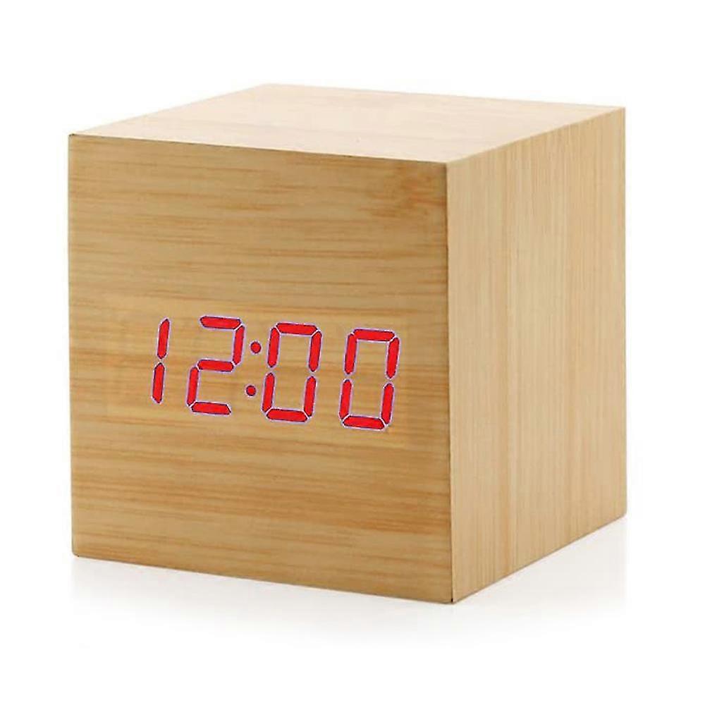 Digitaler Wecker, Holz LED-Licht Mini Modern Cube Schreibtisch