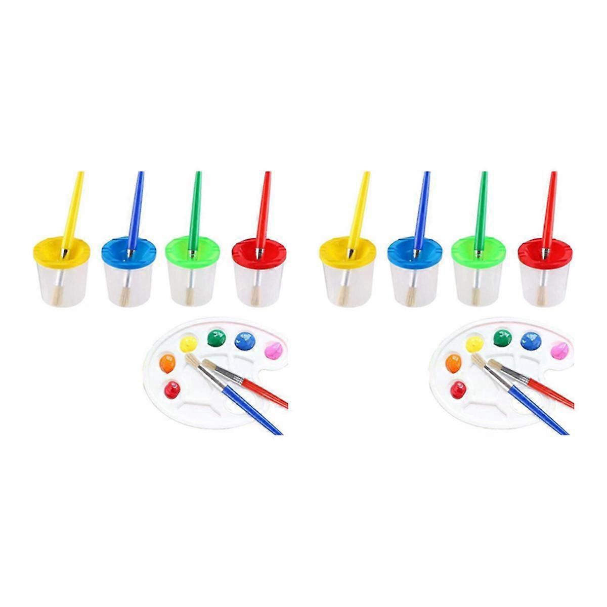 18 Pcs No Spill Paint Cups Set with Paint Brushes and Paint Tray Palette, Paint Cups with Lids for