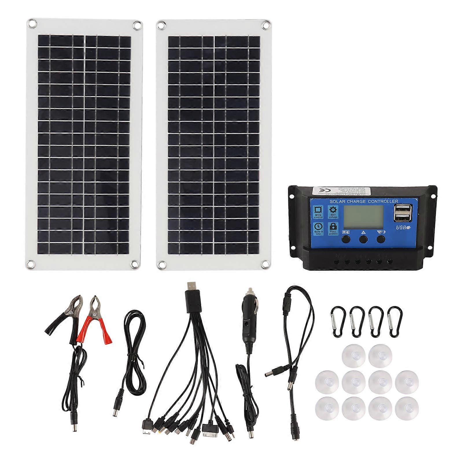 Solar Panel Kit IP65 Waterproof 40W 10A 50V 2Pcs Monocrystalline Solar Panel with Solar Charge Controller for USB Device