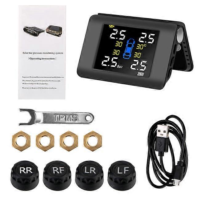 With 4 External or Built-in Sensors Solar Power TPMS LED Display Car Tire Pressure Monitoring System