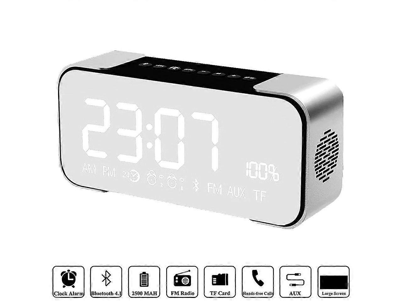 Bluetooth Speaker Portable Wireless Stereo Speaker with Alarm Clock FM Radio LED Display Microphone Two Subwoofer Hi-Fi for iPhone iPad Galaxy Tablet