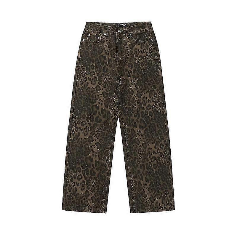 Tan Leopard Jeans Γυναικεία Denim Pants Γυναικεία Oversized Wide Leg Παντελόνι