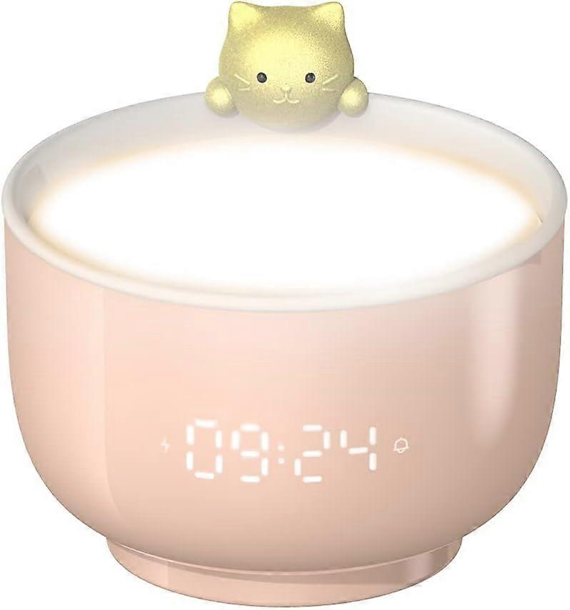 Children's Alarm Clock for Girls, Cute Cat Alarm Clock with Touch Wake Up, Led Night Light, Snooze Function, USB Charging,Custom Alarm Clock(Pink)