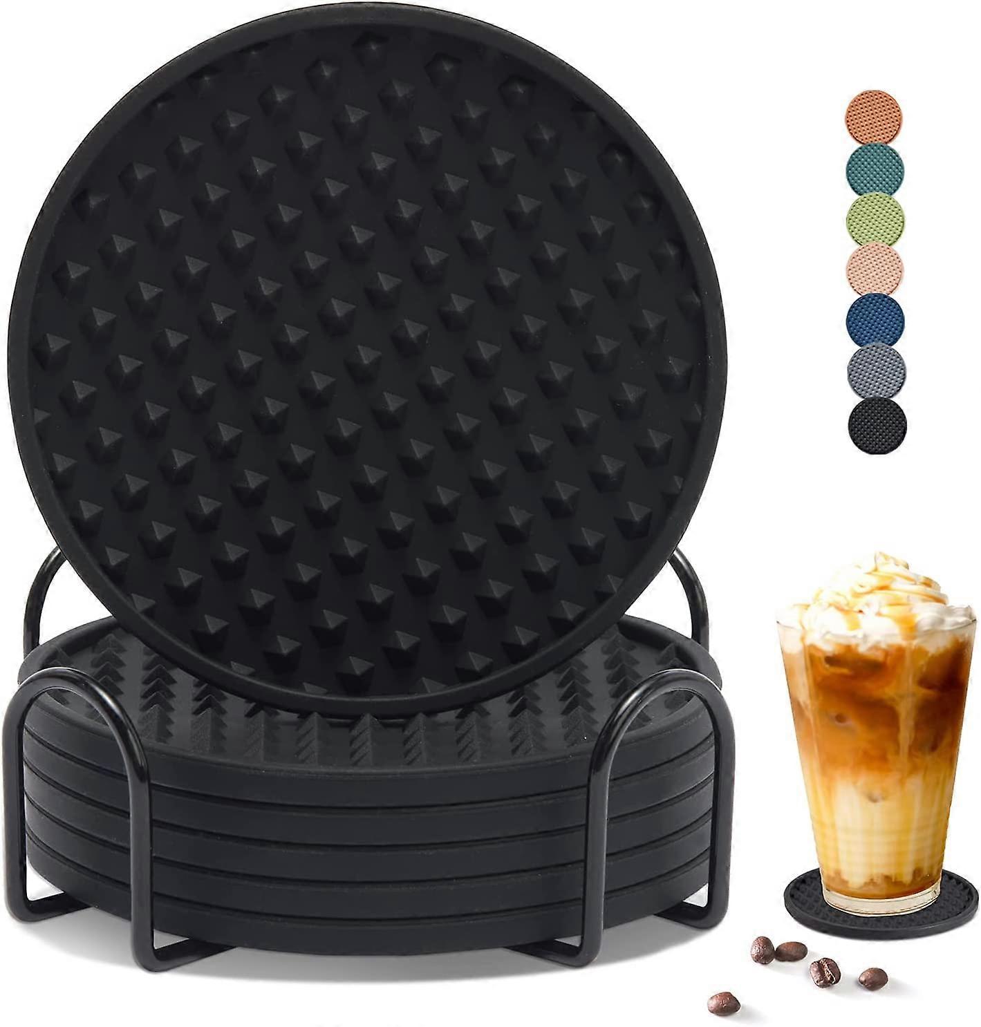 Drink Coasters Set with Holder, Silicone Coasters Tabletop Protection , Coasters for Drinks