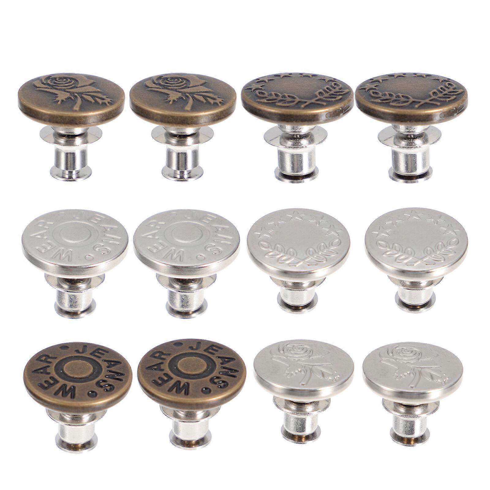 12pcs Replacement Jean Buttons Adjustable Instant Button Nail Free Waist Buckle