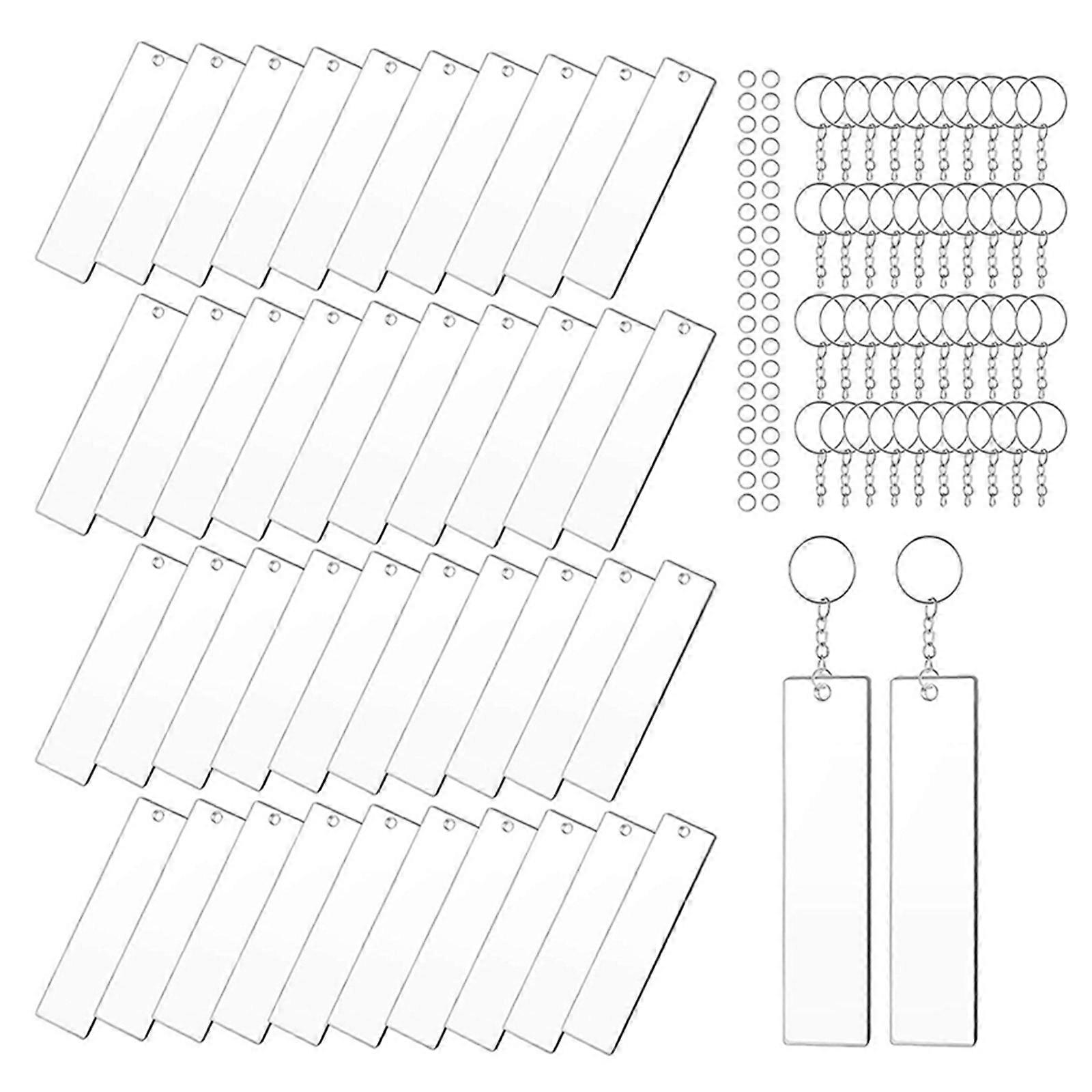 40Pcs DIY Blank Keychains Handcrafted Hanging Decoration Rectangle Keyring Tags