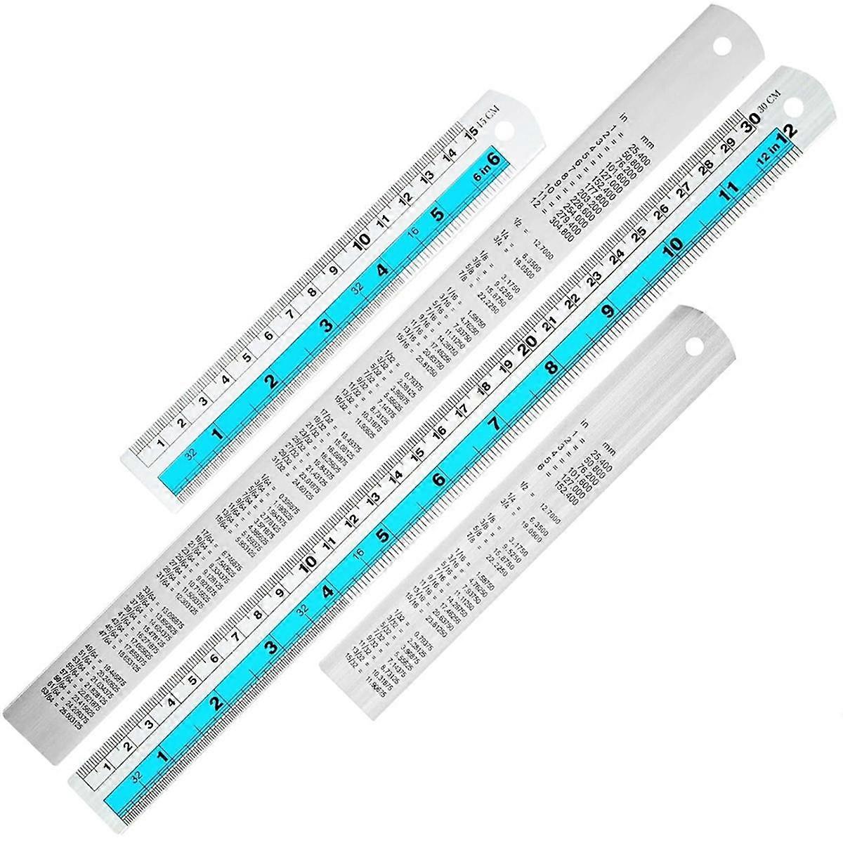12+6 Inch Metal Ruler Set-Straight Edge Ruler Has Both Imperial and Metric Measurements, Perfect for DIY Projects, Blue