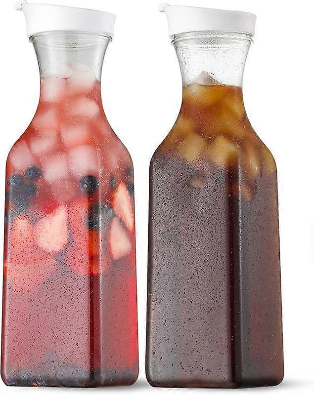 2 Pcs 50 Oz Clear Plastic Pitchers with Flip Top Lid, Square Base Containers