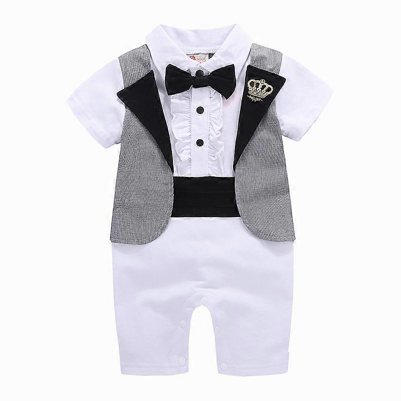 طفل صبي جنتلمان الأبيض قميص صدرية Bowtie البدلة الرسمية Onesie Jumpsuit الشاملة رومبر