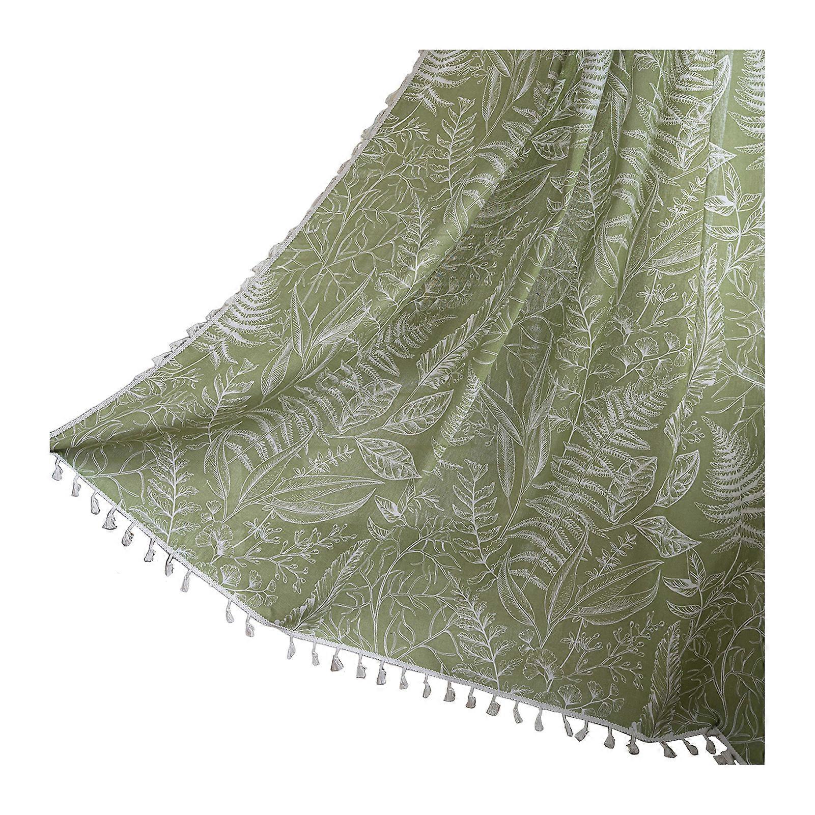 Window Curtain Fade Resistant Easy to Maintain Stylish Leaf Pattern Curtains with Tassels for Home Bedroom QingHai