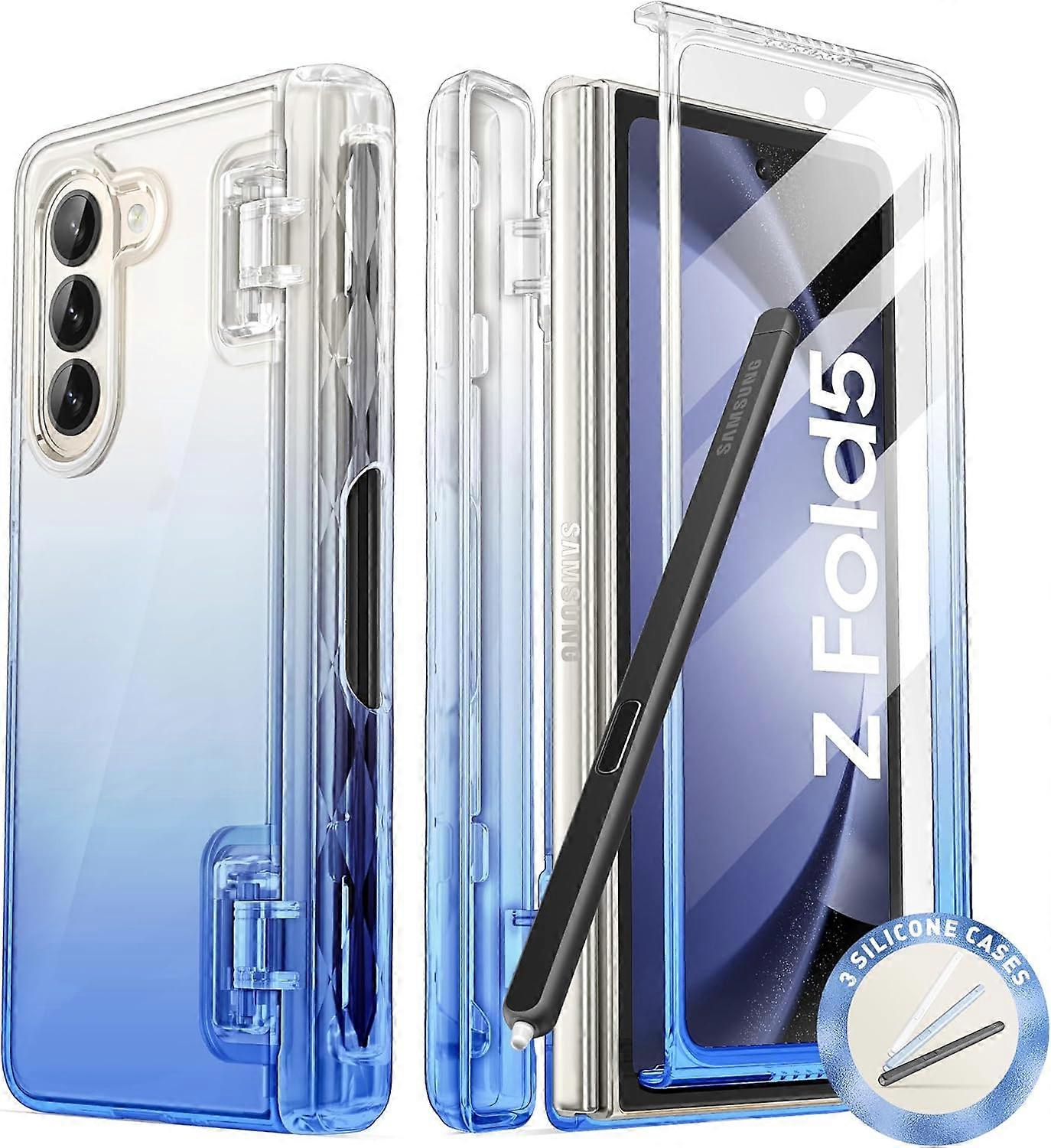 lason Cosmo per Samsung Galaxy Z Fold 5 Custodia con portapenne, [3 S Pen Cases] Elegante custodia protettiva per tutto il corpo Z Fold 5 GrandBlue