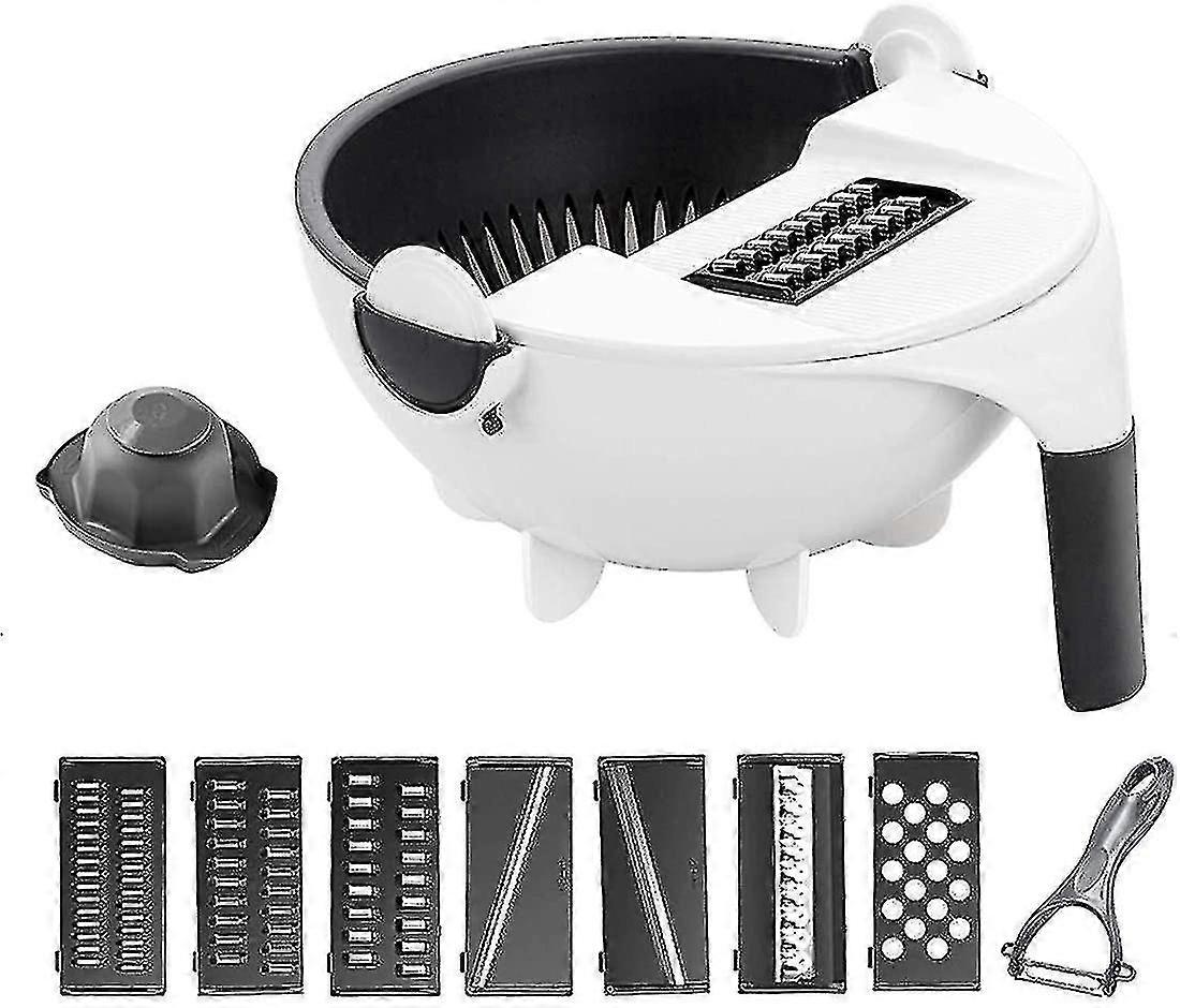 New 9 In 1 Multifunction Magic Rotate Vegetable Cutter With Drain Basket Large Capacity Vegetables Chopper Veggie Shredder Grater Portable Slicer Kitc