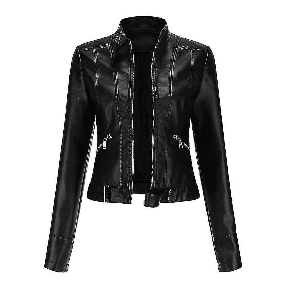 Womens Casual Zipper Regular-fit Leather Jacket