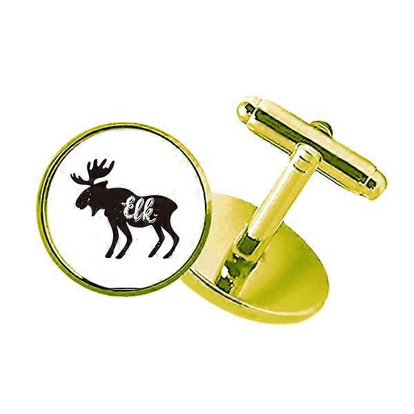 エルクブラックと白の動物がちりばめられたビジネスメタルカフリンクスゴールデン