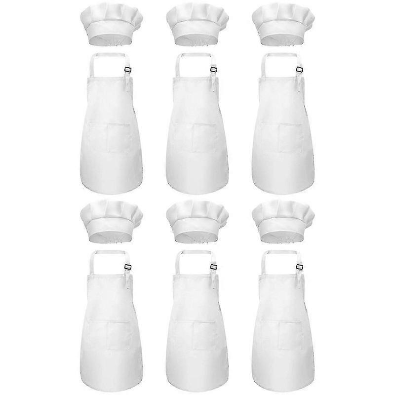 12-piece Apron And Chef Hat Set, Adjustable Children's Apron With Pockets (white, Suitable For 2-6