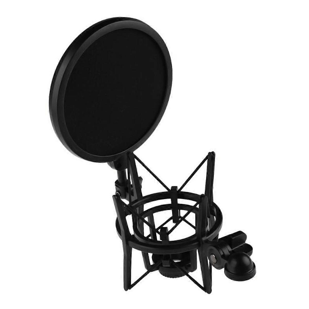 Professional Microphone Shock Mount Holder Adjustable Studio Mic Bracket with Shield Filter Screen