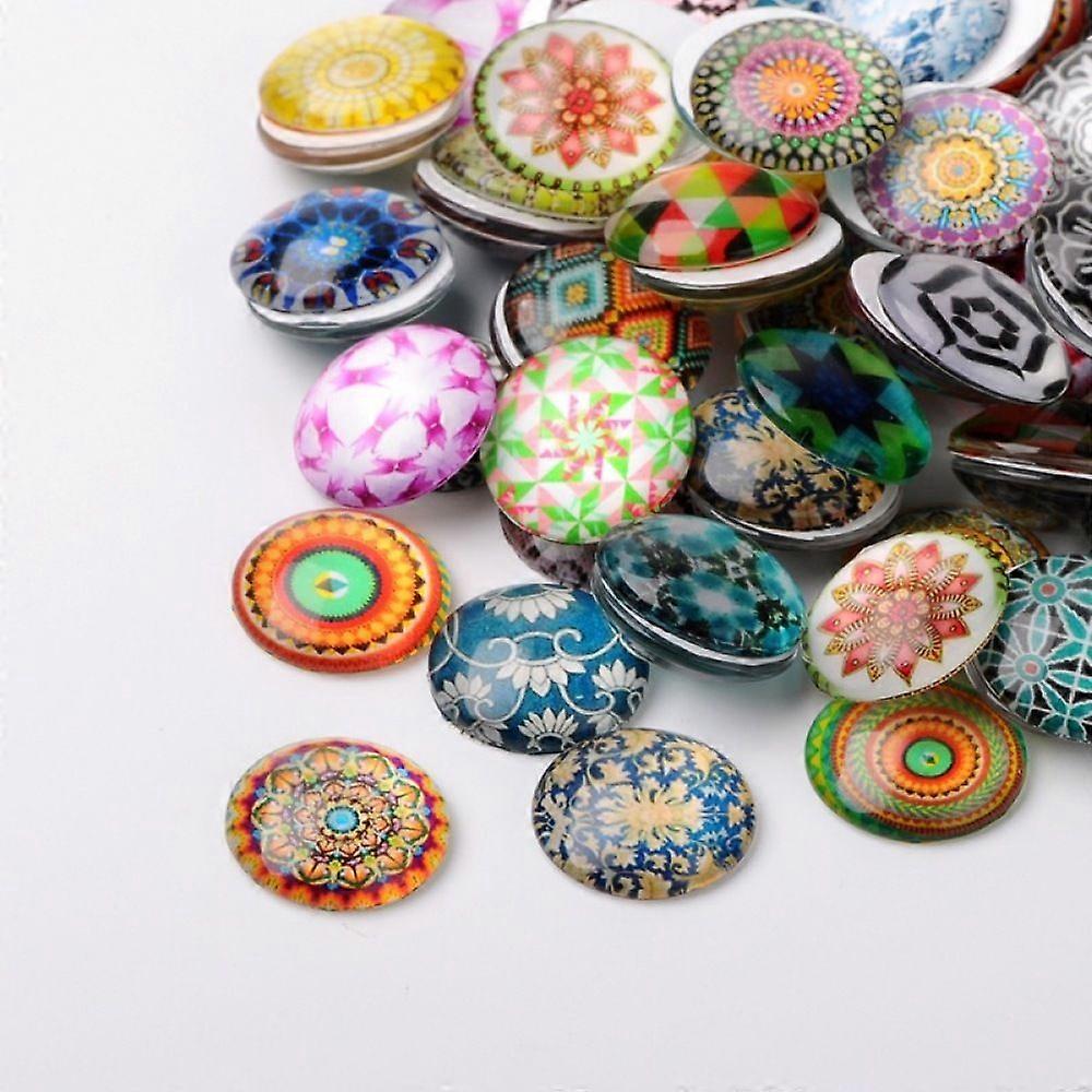Printed Glass Cabochons Half Round/Dome Mixed Color 14x5mm 200pcs/box Plastic Beads Container: 18.9x11.2x1.7cm