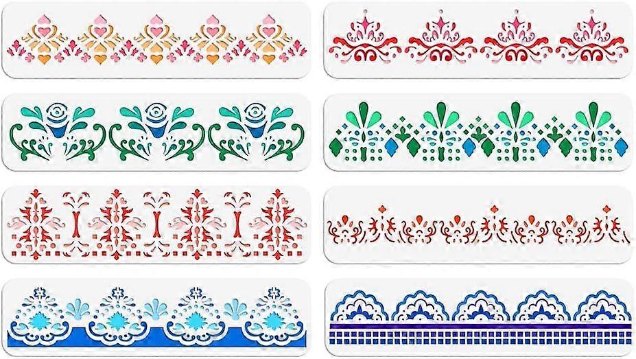 8 Pcs Lace Border Painting Stencils, Flower Drawing Stencil Border Stencil Decorative Stencil Template for Painting on Wood Fabric Paper Walls Canvas