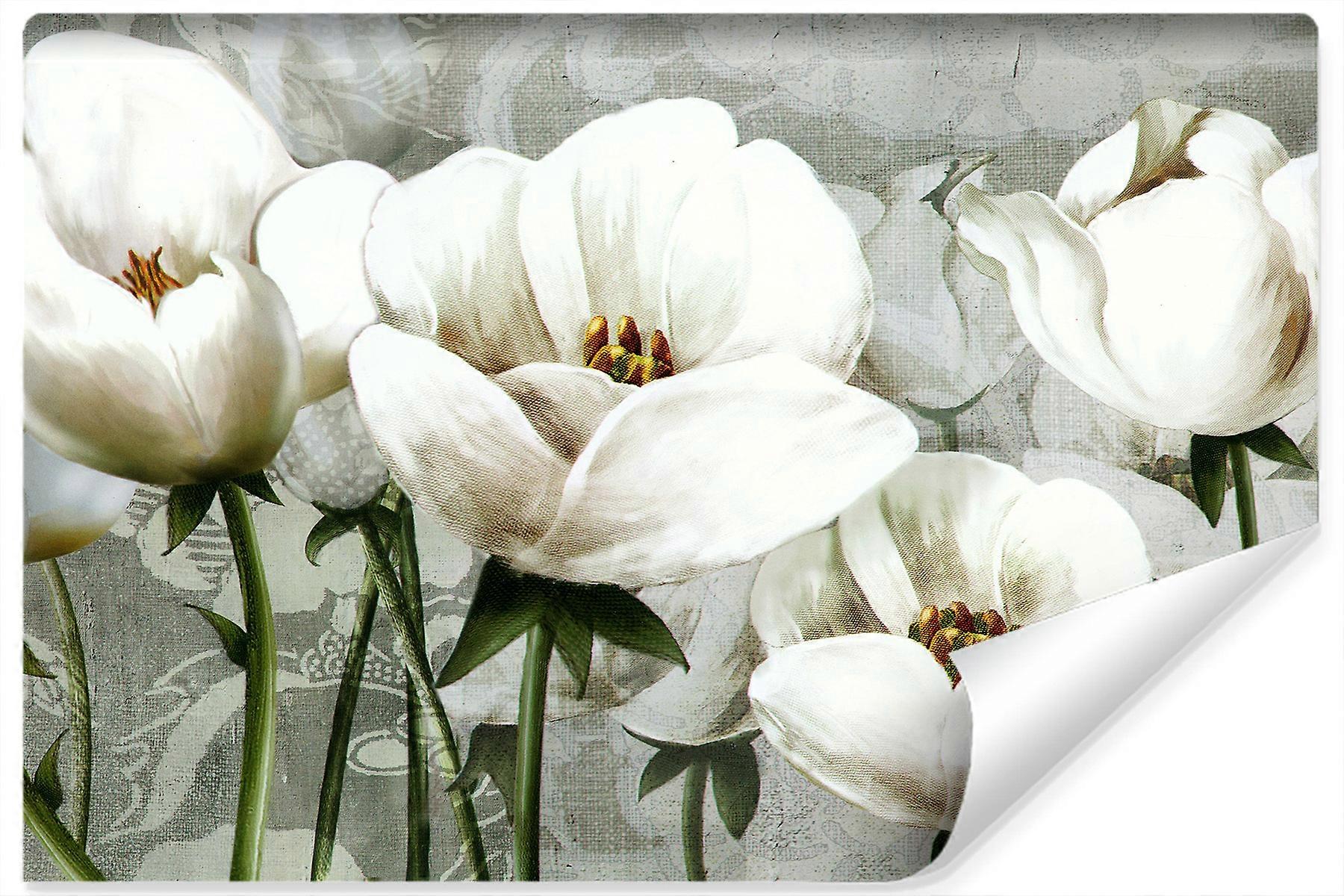 Sovrum väggmålning vita tulpaner abstrakt målning