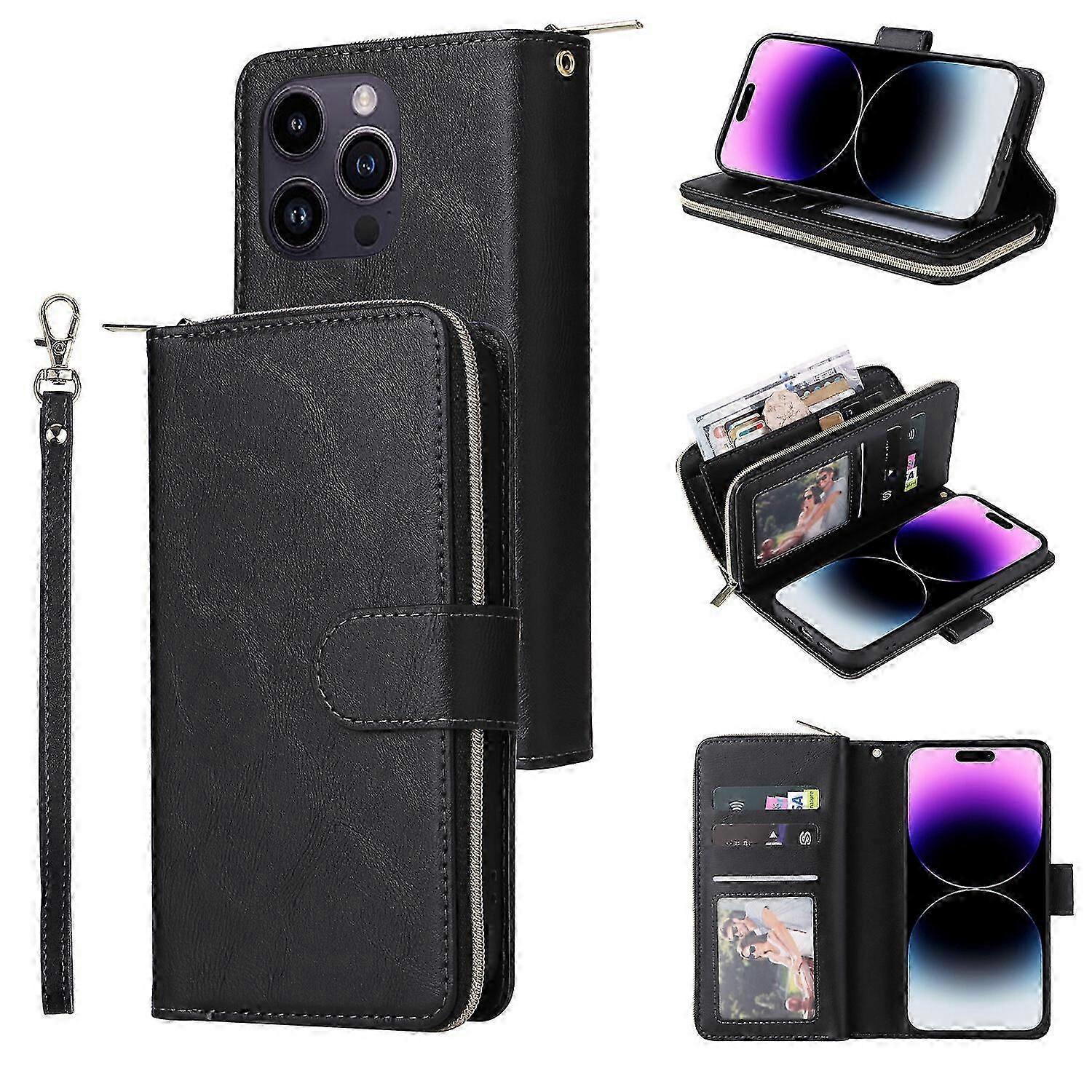 Compatible with iPhone 14 Pro Max Wallet Case with 9 Card Slots and Zipper Pocket Flip Cover