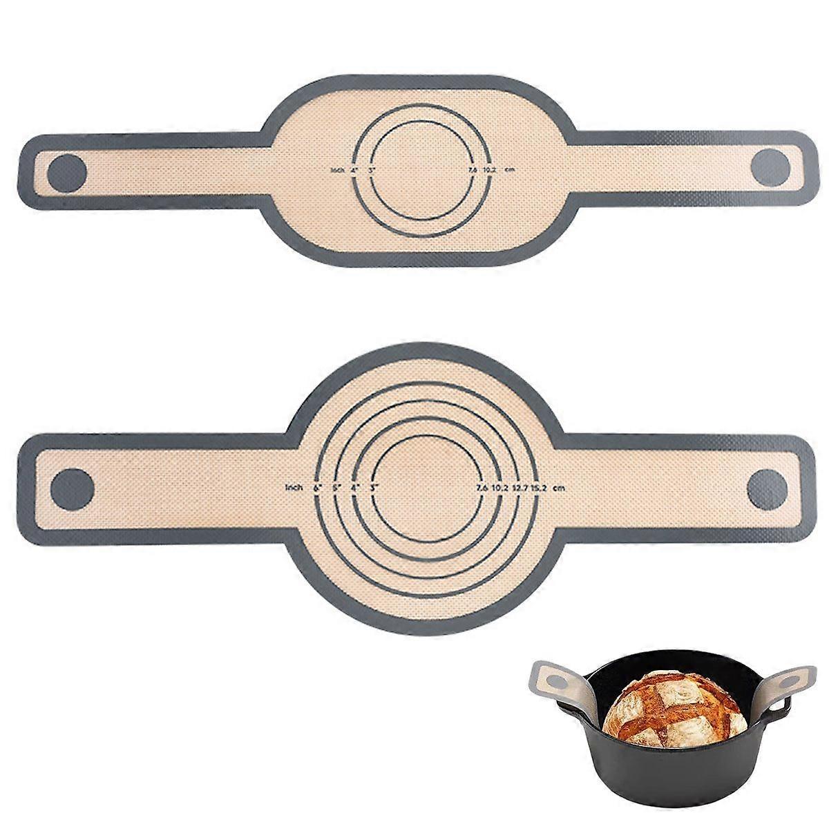 2Pcs Oval and Round Silicone Bread Sling for Oven.Non-Stick & Easy to Clean Bread Baking Mat, Reusable Silicone Baking Mat with Long Handles, Sourdoug
