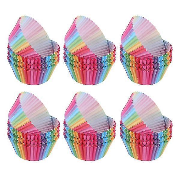 600pcs Cake Paper Cases Rainbow Compatible con el postre Fiesta de bodas Cumpleaños