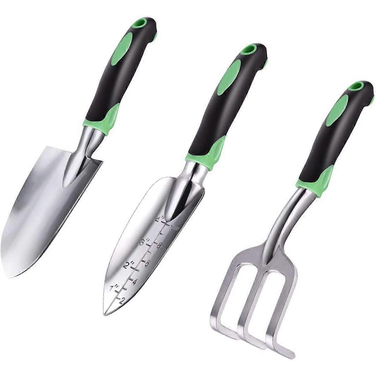 3 Pack Garden Tool Set with Aluminum Alloy Trowels and Rake