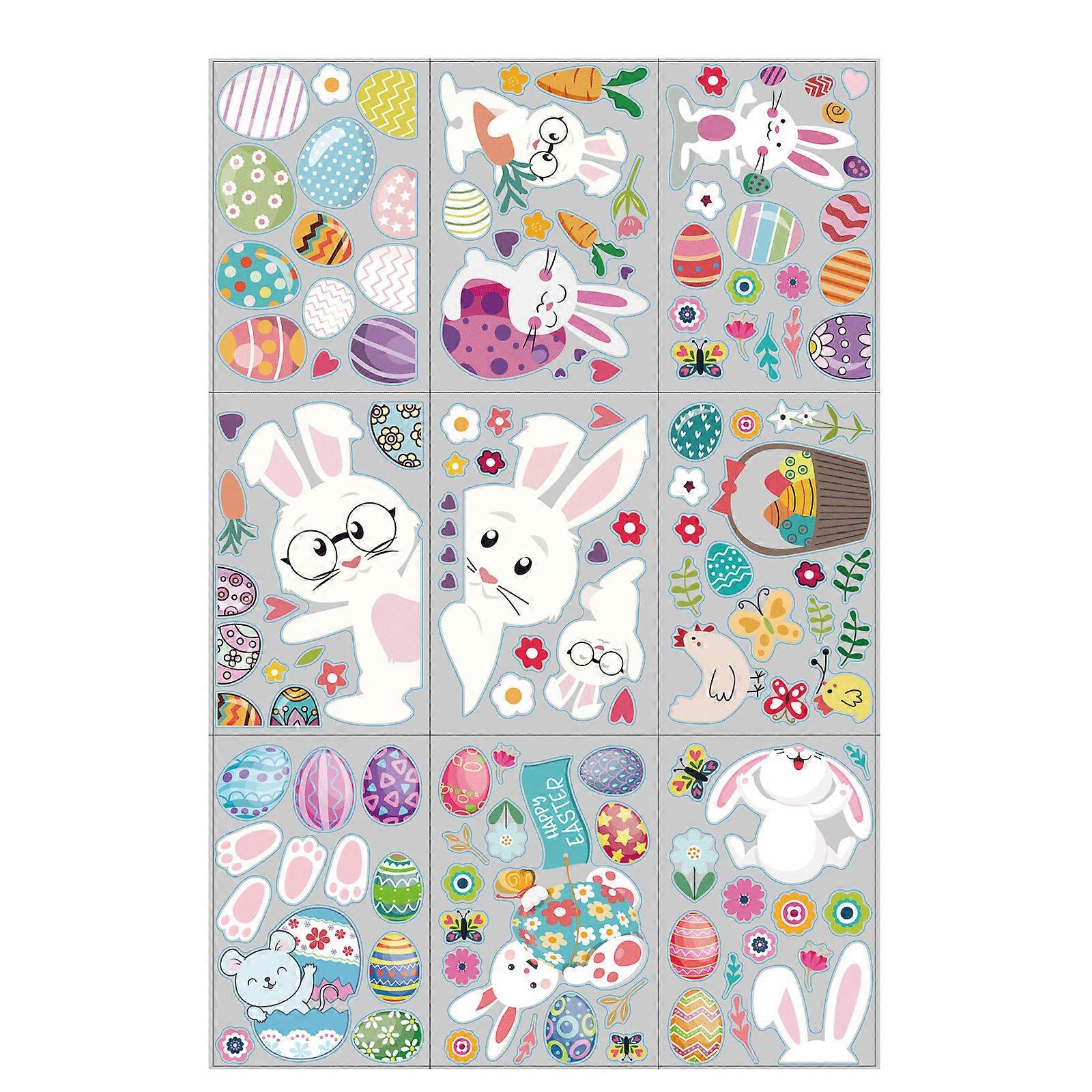 Easter Bunny Gnome Eggs Dwarf Sticker Static Electricity Window Decal Set of 9