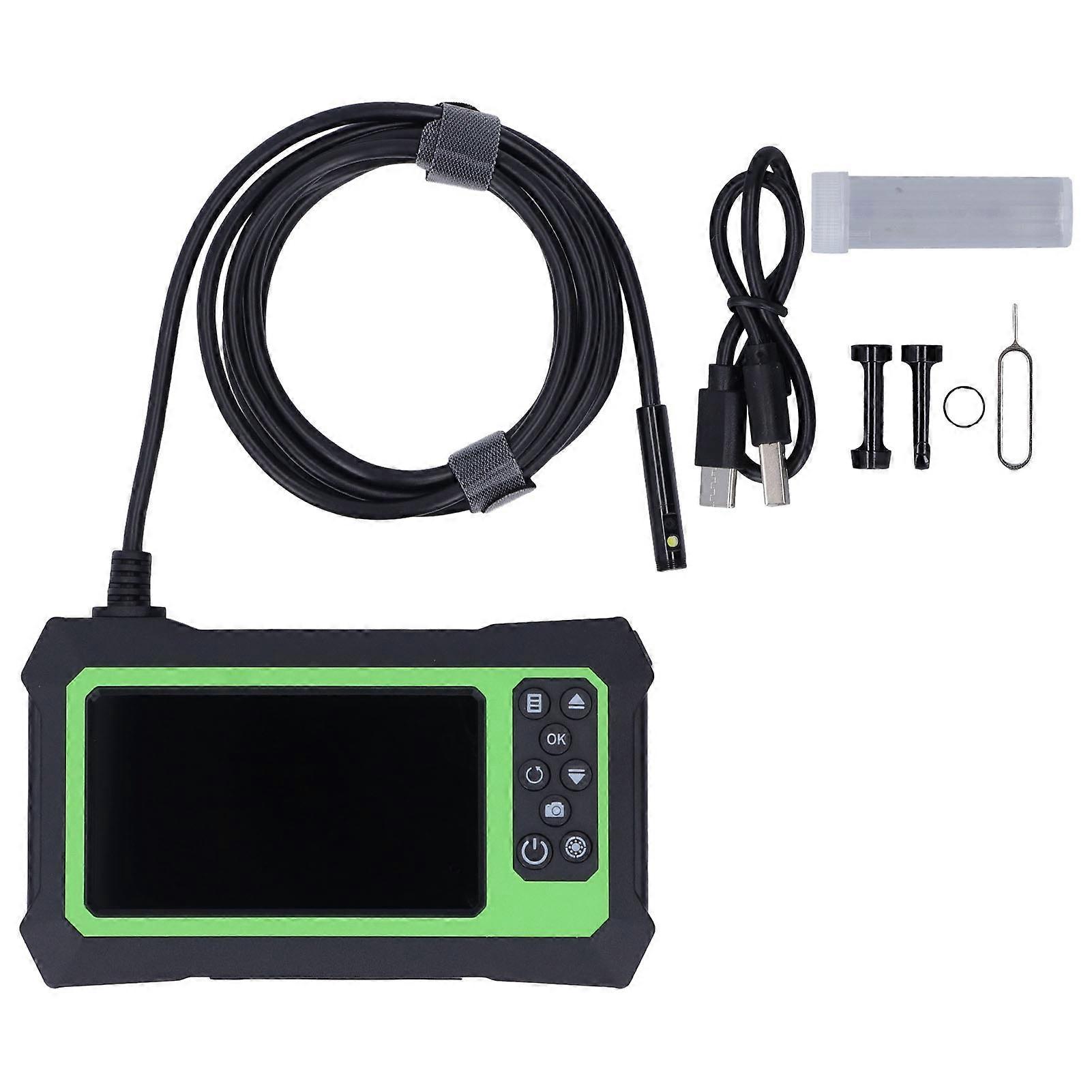 Dual Lens Industrial Endoscope ABS 1080P Digital Inspection Camera Waterproof Industrial Borescope Green 2m