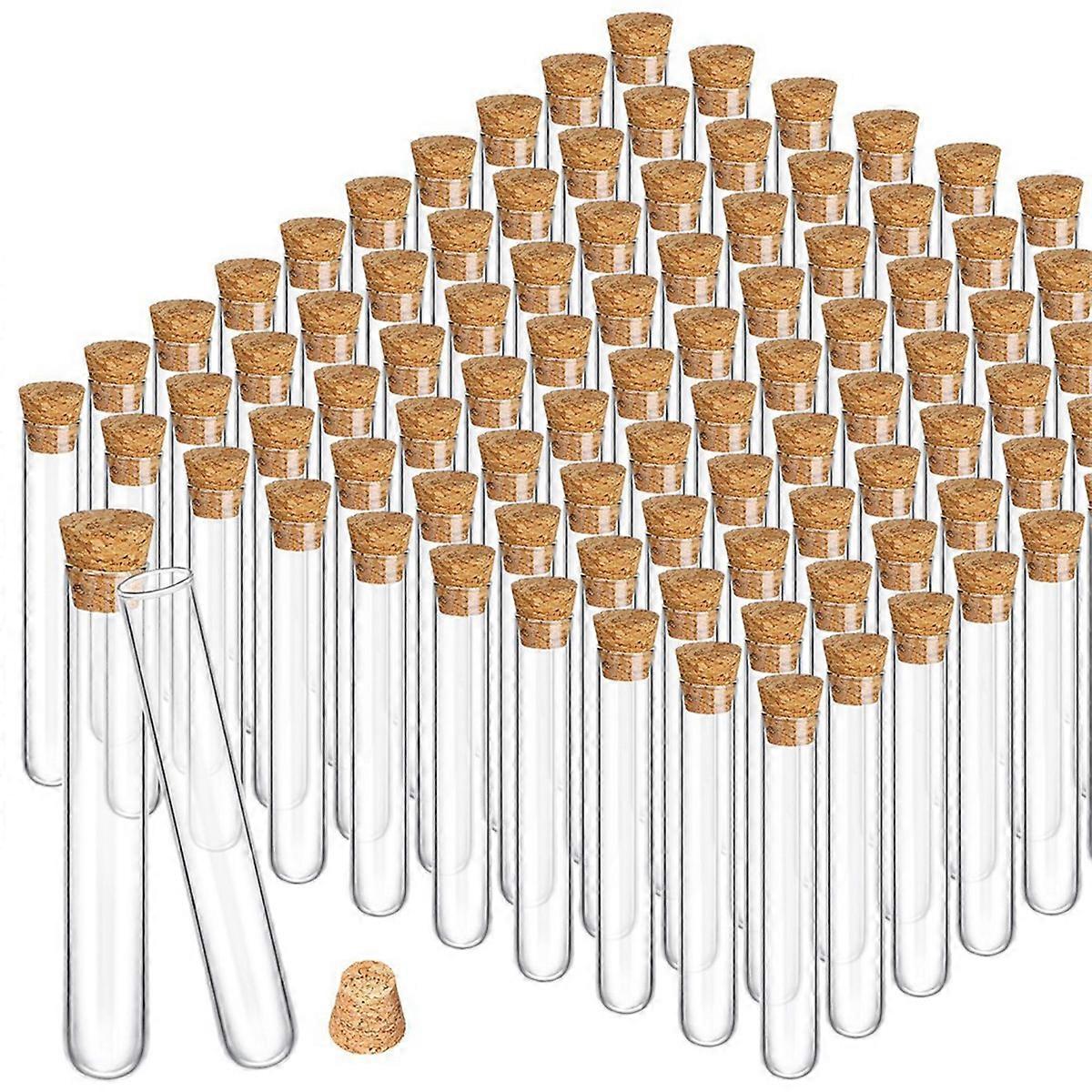 100PCS Glass Test Tubes with Cork Clear Stoppers Round Bottom Lab Test Alcohol Tampons Tubes Contai