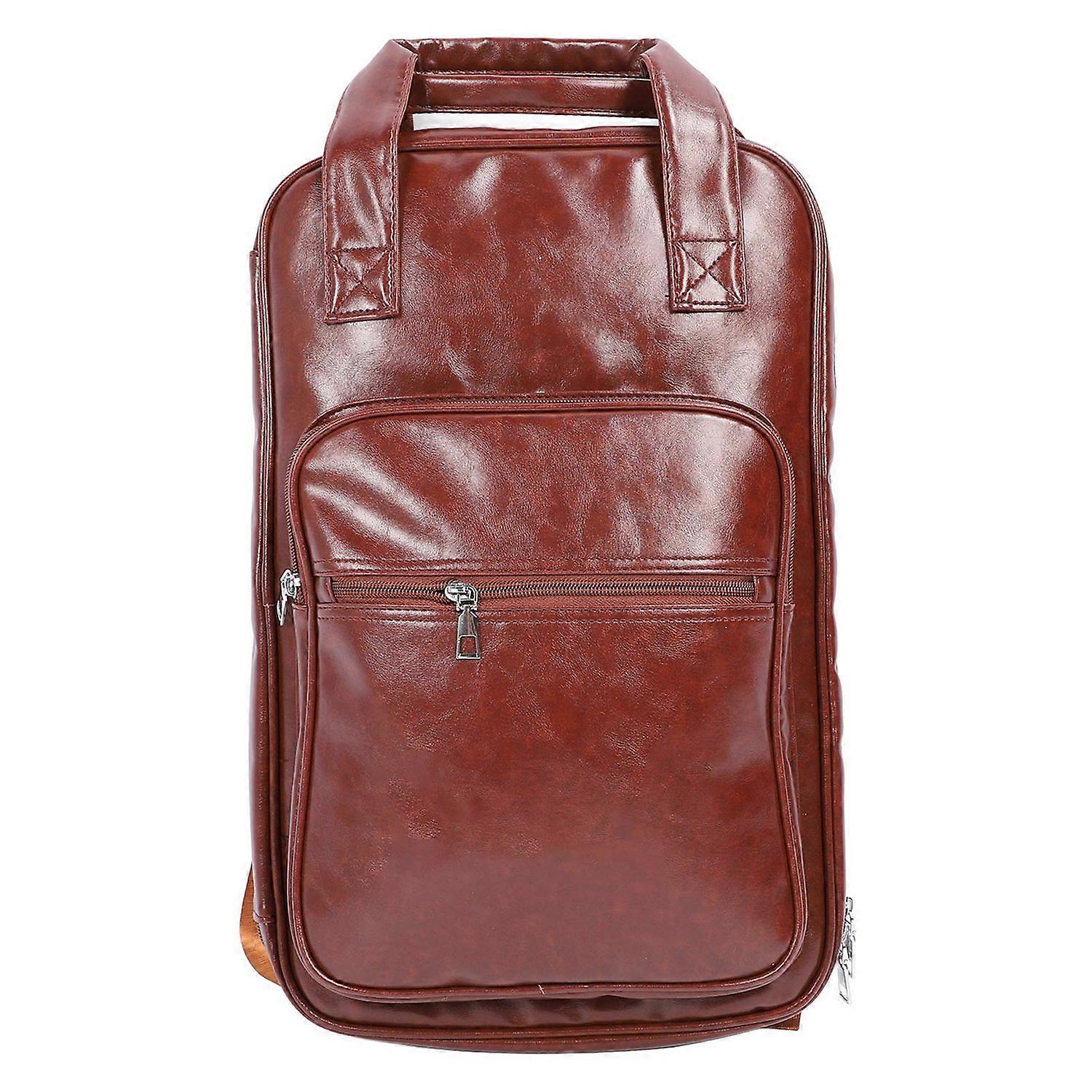 Drum Sticks Bag Thickened Multifunctional PU Leather Drumstick Storage Case Backpack Brownish Red