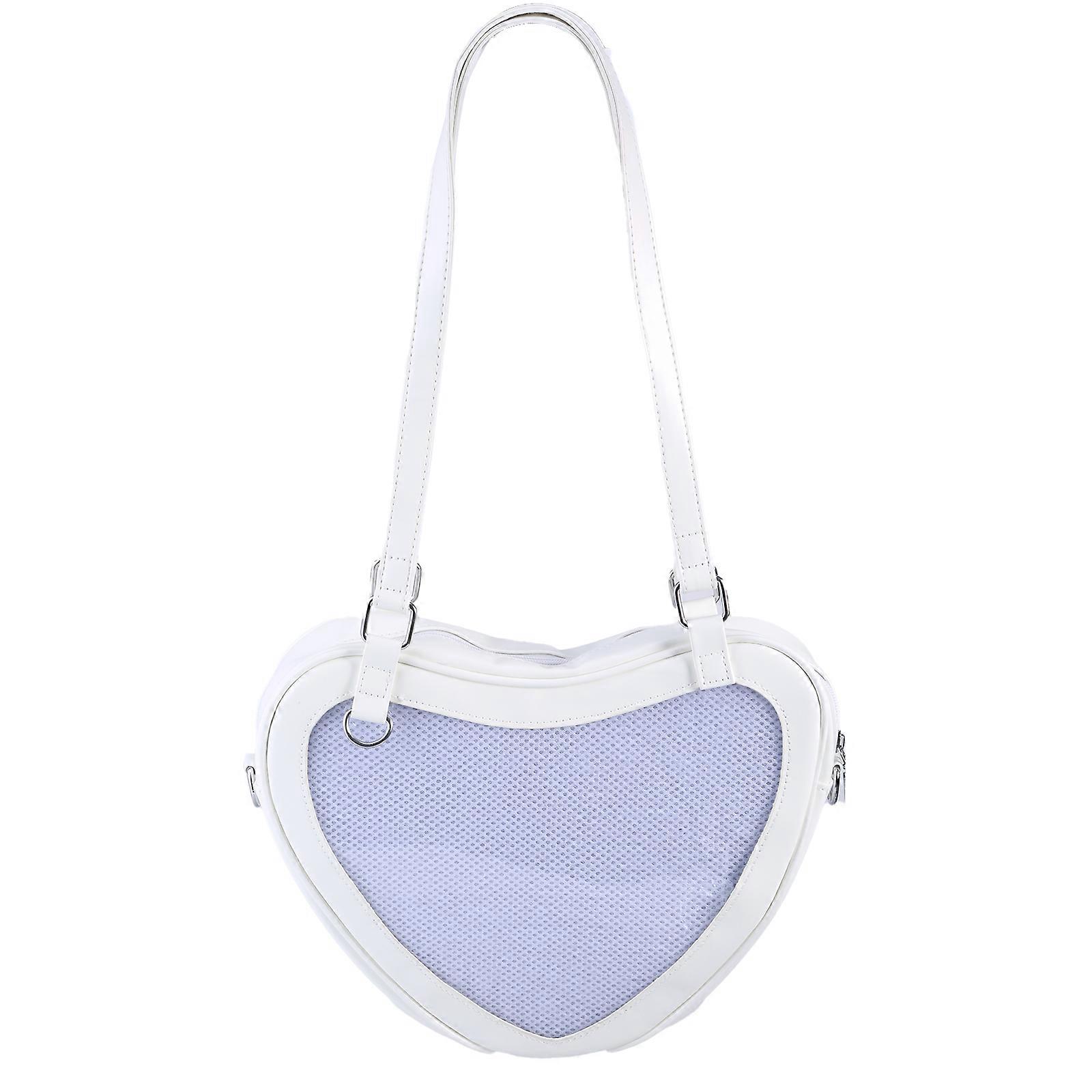 Borsa a tracolla a forma di cuore da donna Borsa a tracolla a tracolla Shopping Bag Bella borsa per Anime Pins Display bianco