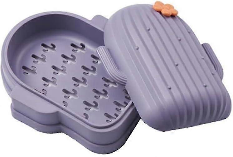 Soap Drain Box Self Draining Cactus Soap Dish Tray with Lid Soaps Sponge Holders Waterproof Bathroom Shower Kitchen Tools(Purple)