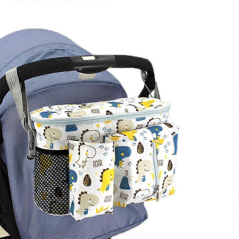 Multifunctional Baby Stroller Storage Bag, Colour: White Dinosaur + Side Pocket