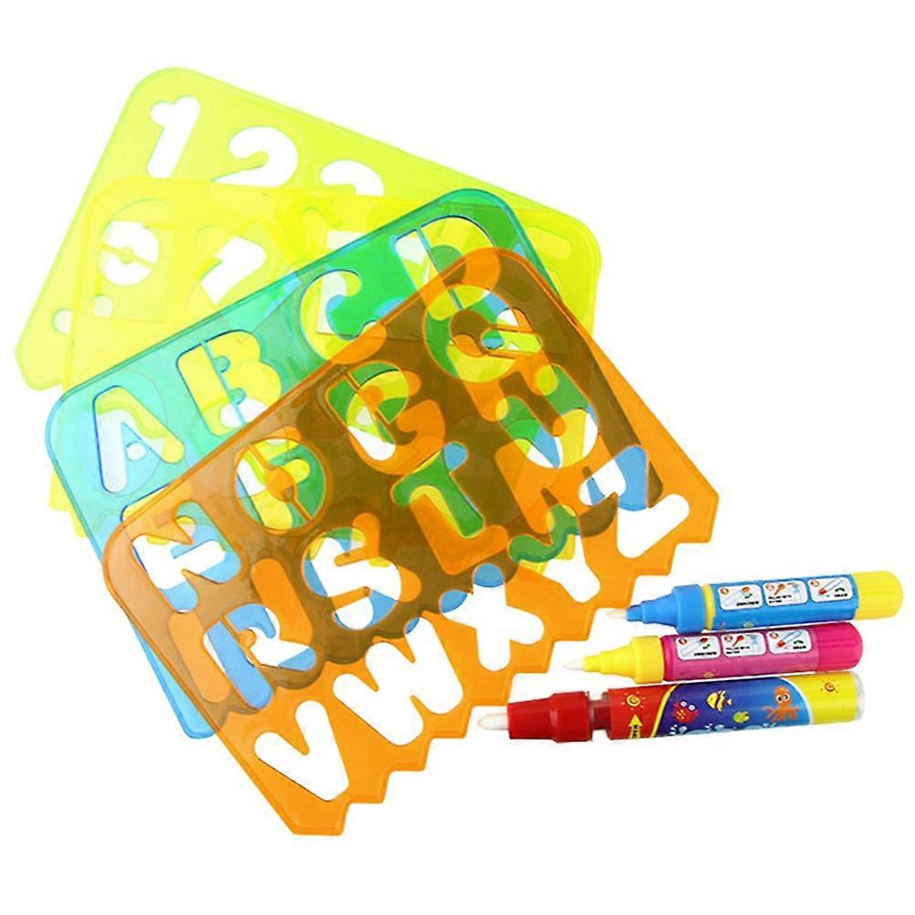 4pcs Plastic Geometric Figure Alphabet Hollow Board Painting Template For Children With 3 Pens Hollow Board Painting Template Set