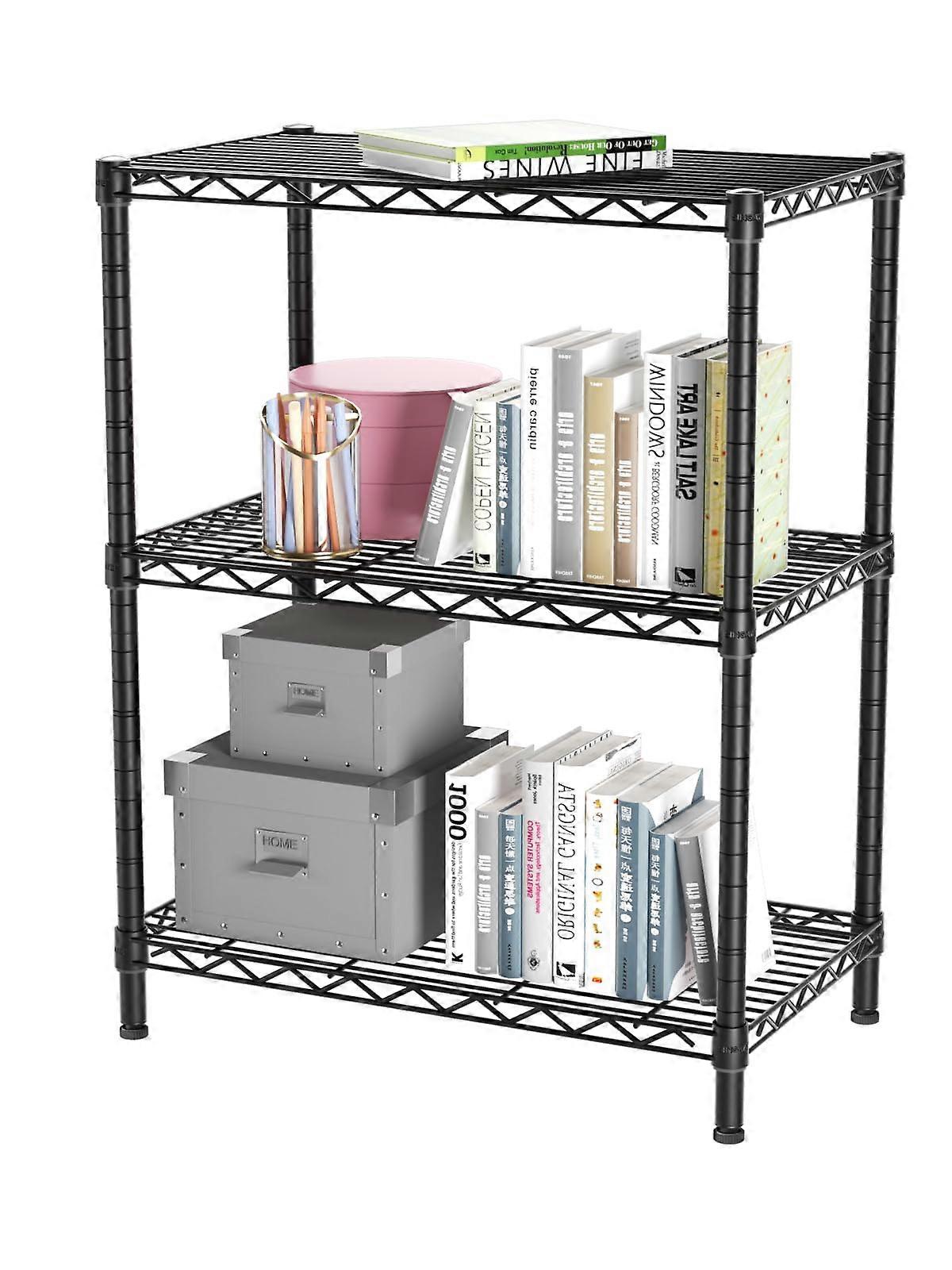 3 Tier Adjustable Storage Shelves Rack Steel Standing Shelving Unit 14 In D x 24 In W x 32 In H Black 200 Lb Per Shelf