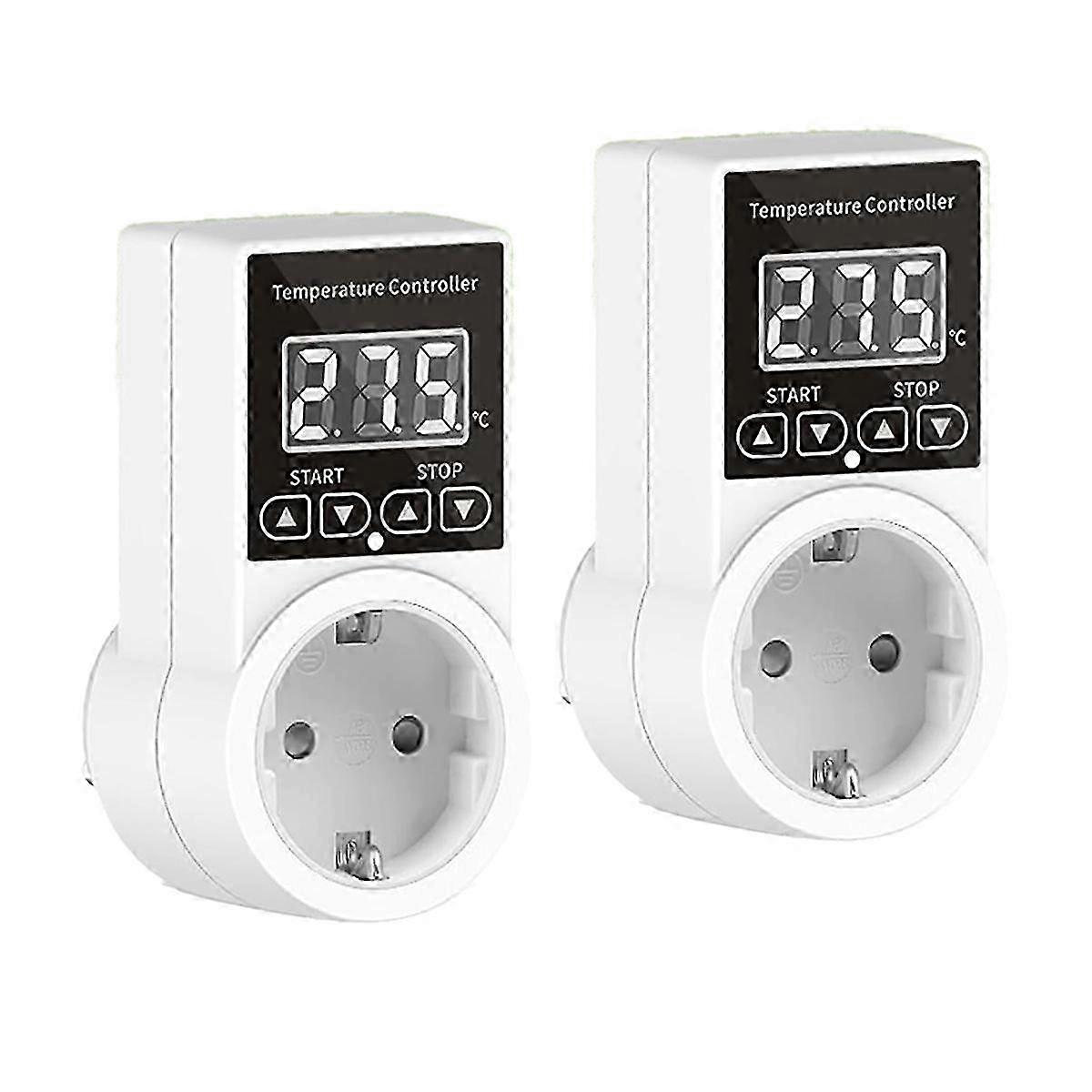 Digital Temperature Controller with Waterproof Sensor and Thermostat Sockets for EU Plug Pack of 2