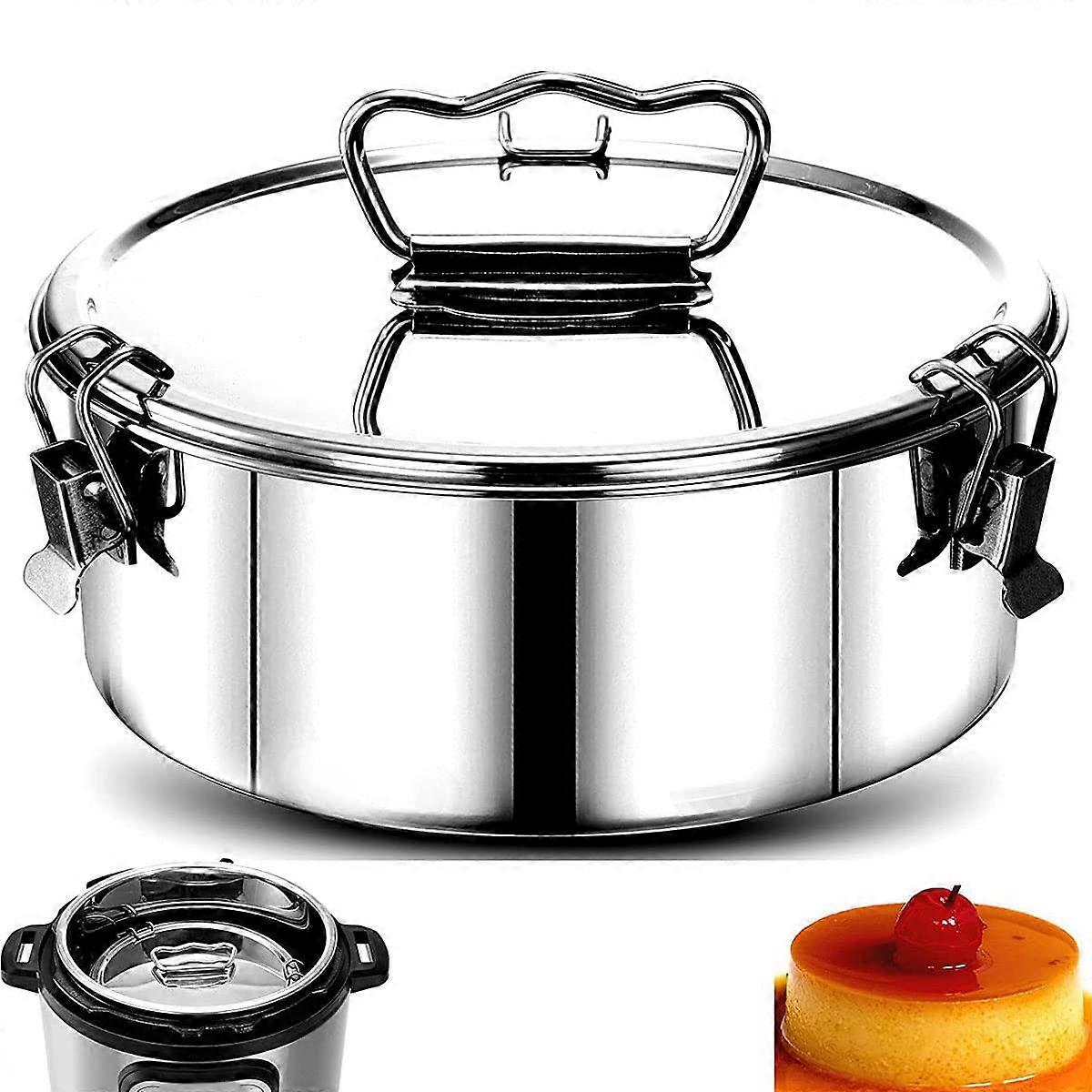 Flan Mold, 304 Stainless Steel Flanera with Lid and Handle, 1.5QT Capacity Round Baking Pan for Chocolate Cake and Pudding