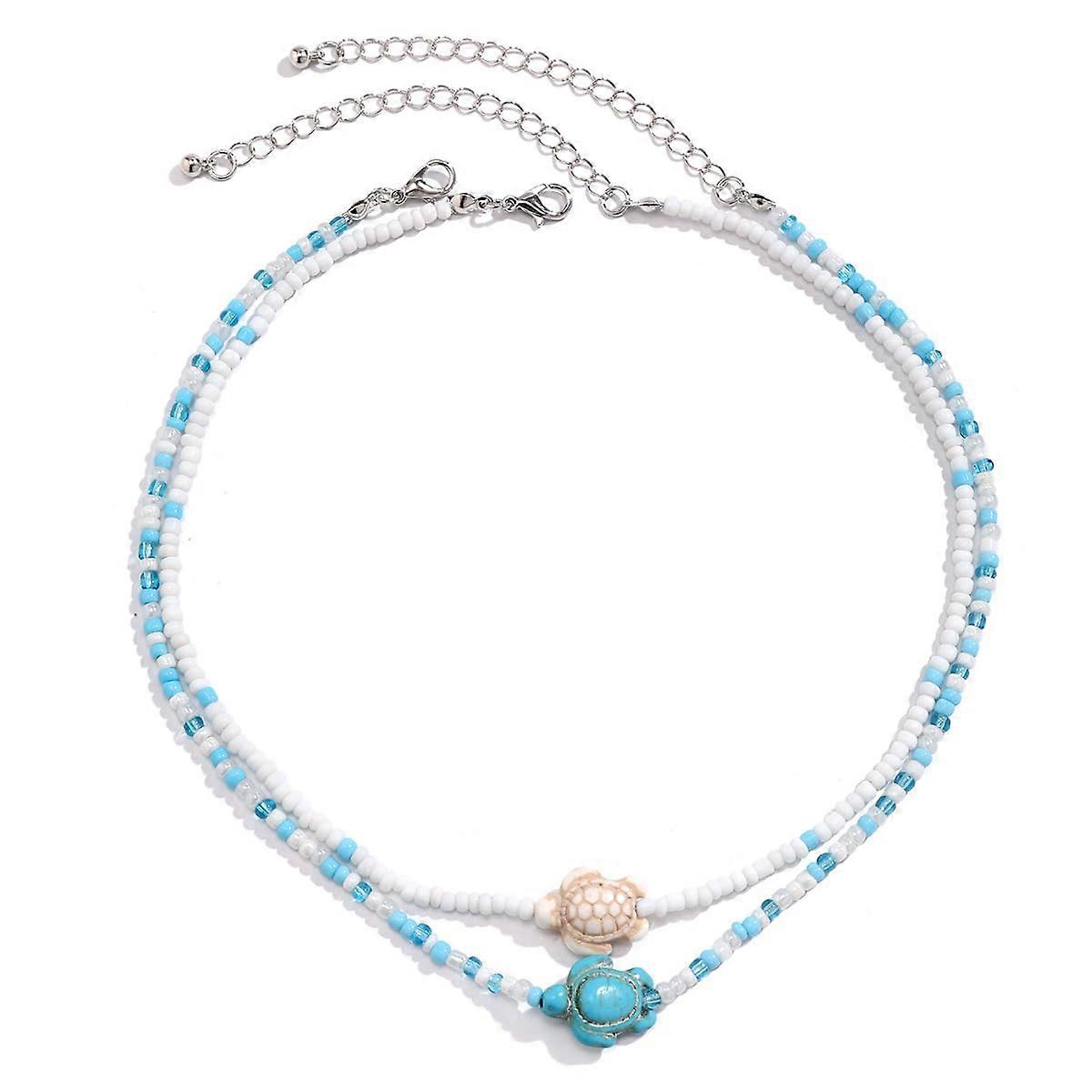 Natural Shell Necklace Boho Layer Sea Shell Turtle Adjustable Bead Necklace Women's