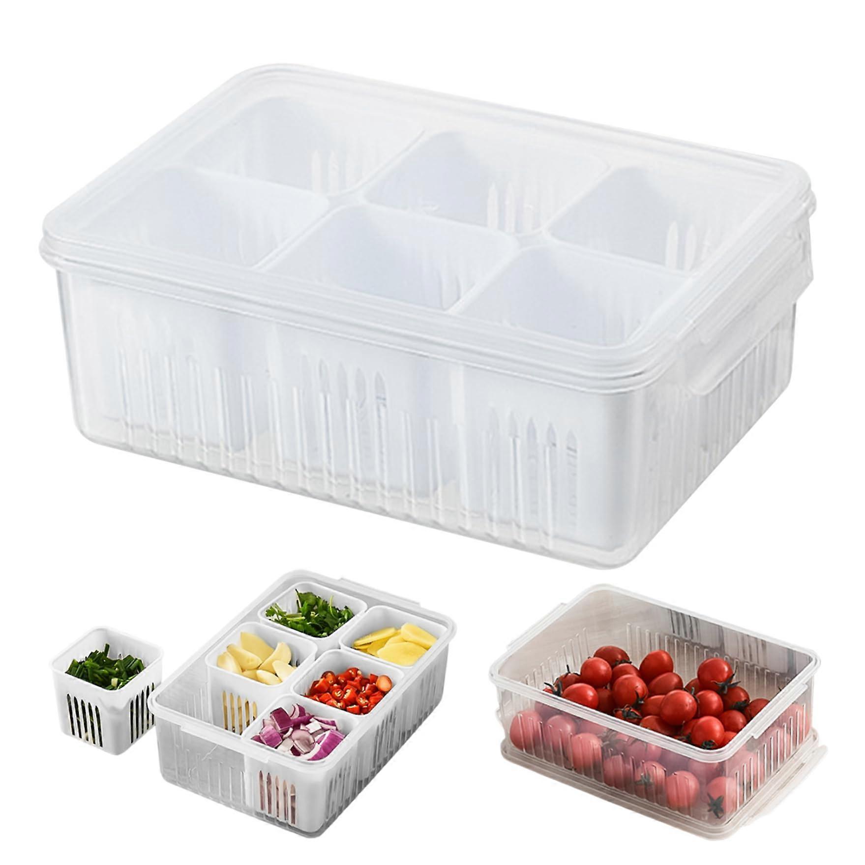Refrigerator Storage Box Kitchen Green Onion Storage 6 Box Grid Snack Box with Cover
