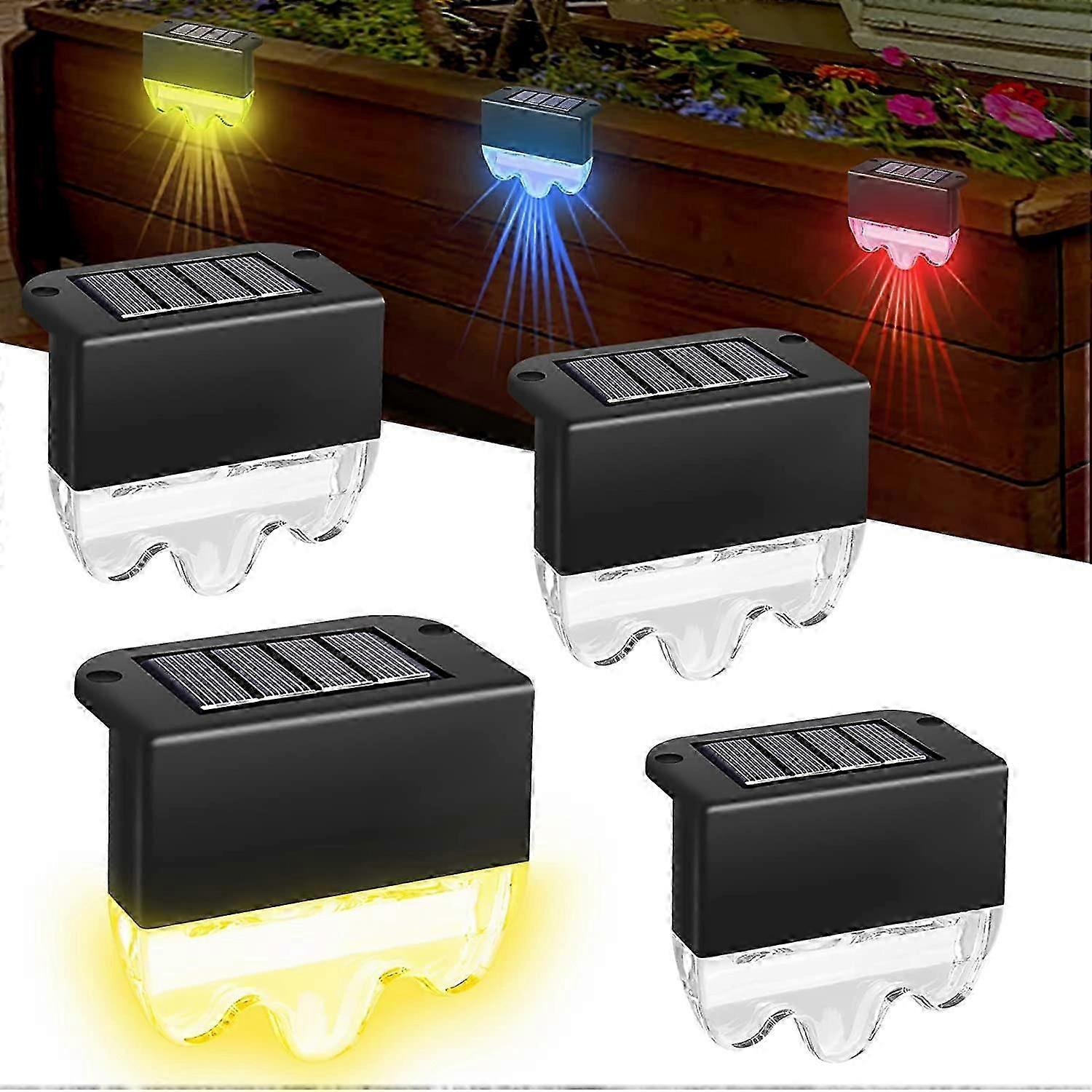 Solar Deck Lights, Solar Fence Lights, Outdoor Stair Lights, Waterproof Warm White LED Step Lights, 2 Modes, Warm White for Stairs, Yard, Driveway (4