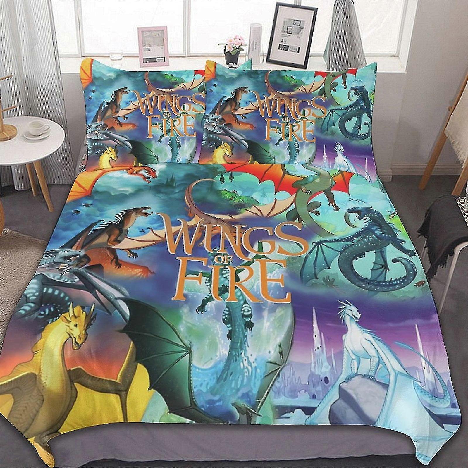 3D Printed Microfiber Bedding Sets with Wings of Fire Design Lightweight Comforter Sets Including 1 Duvet Cover and 2 Pillow Shams for Boys