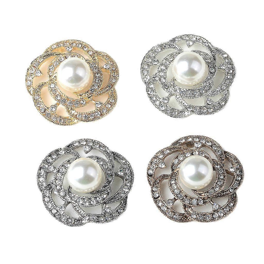 4x Alloy Pearl Rhinestone Flatback Buttons for Wedding Decoration DIY Craft