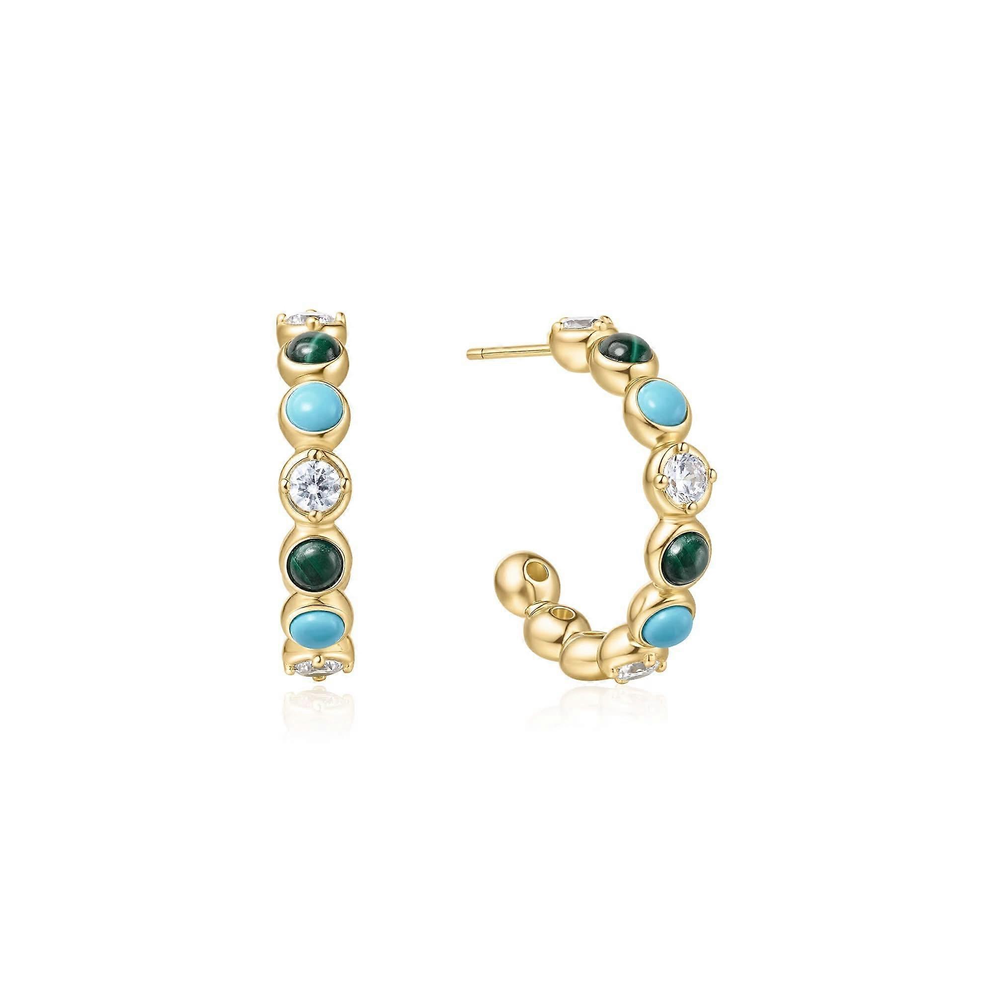 Gold Malachite and Turquoise Large Hoops E063-08G