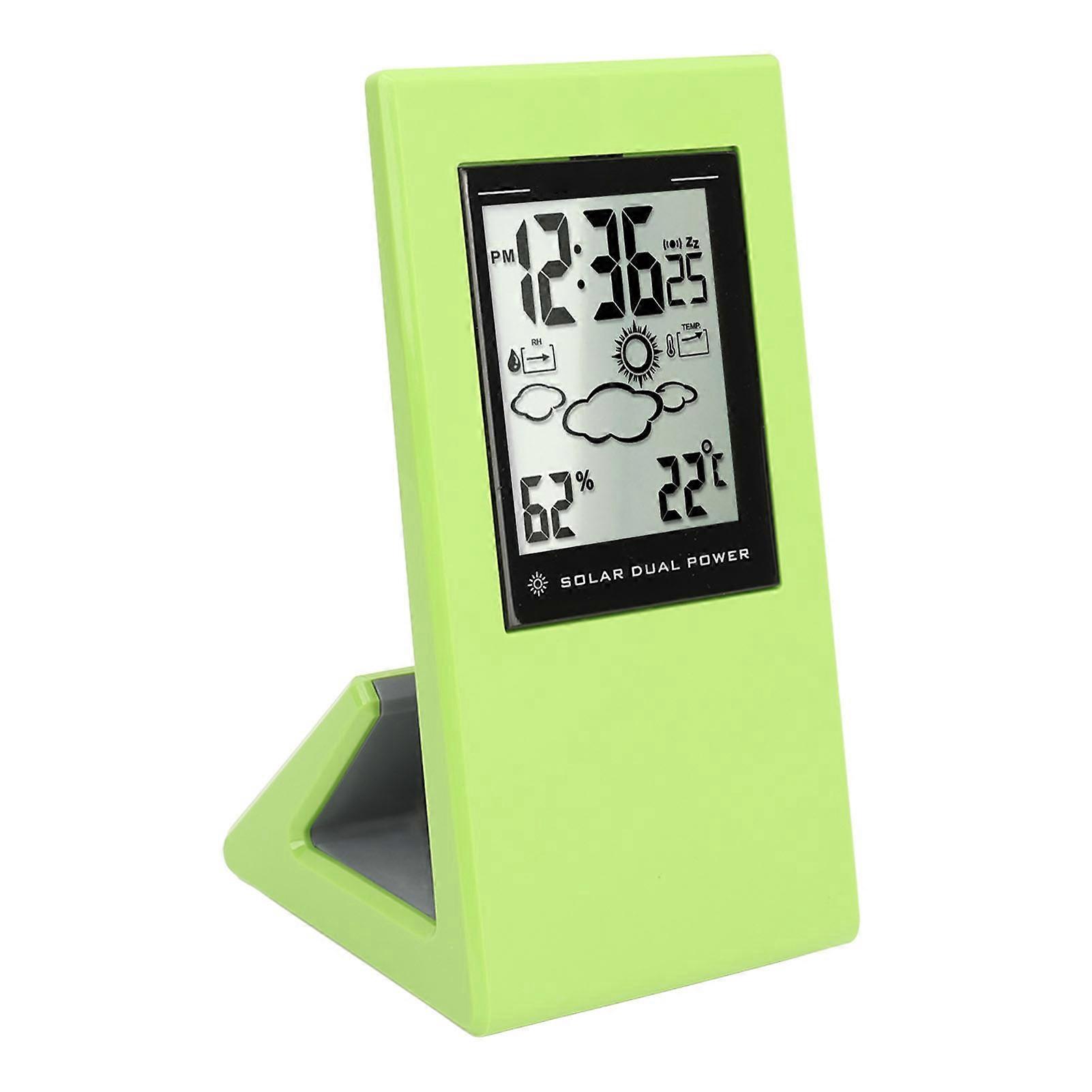 Solar Battery Powered Weather Forecast Clock with Square LCD Display Digital Temperature Humidity Meter for Home School Office