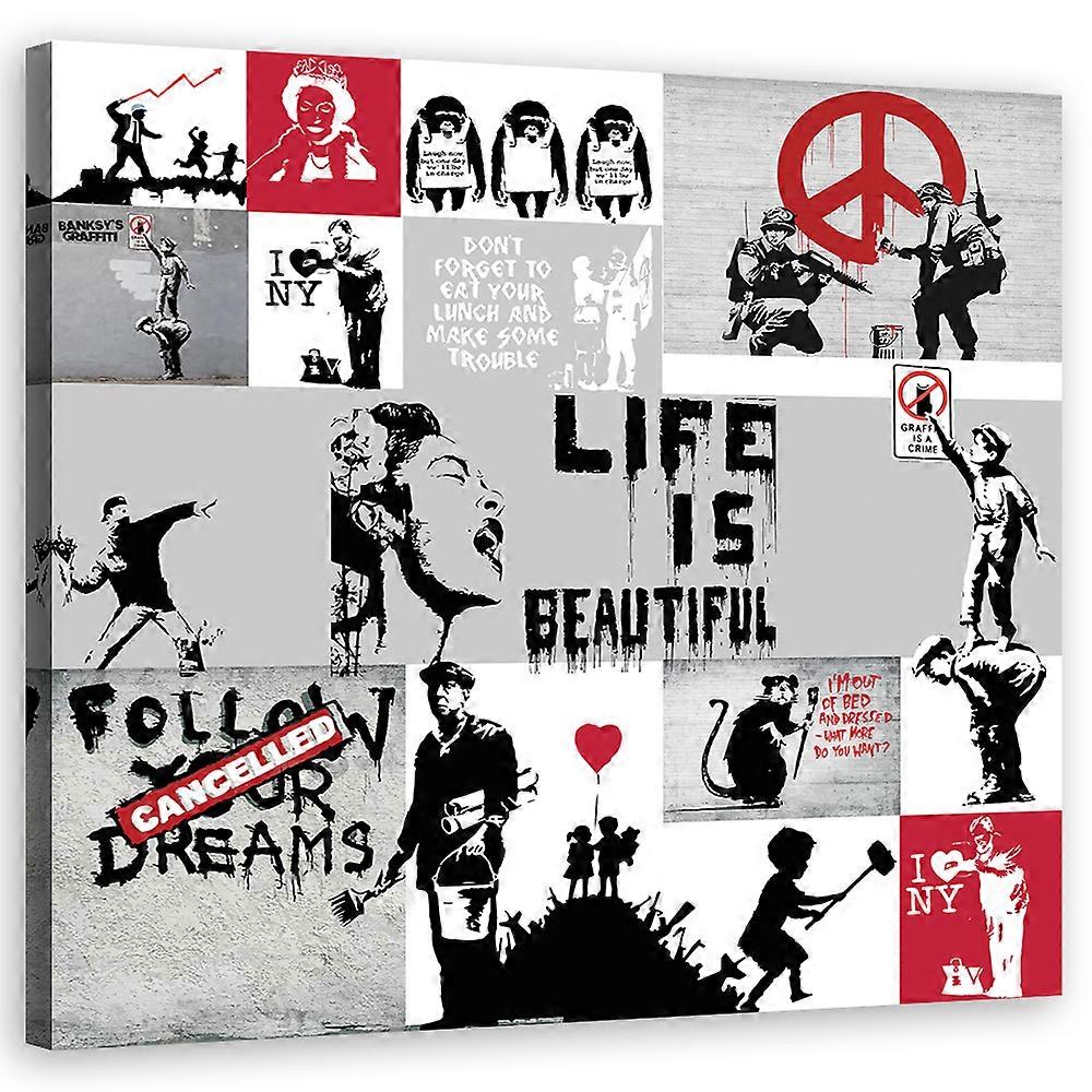 Impression sur toile, composition graffiti Banksy - 40x40